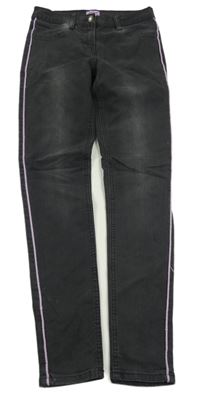 Tmavošedé skinny rifle s lila pruhem Alive