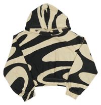 Béžovo-černá vzorovaná crop mikina s kapucí H&M