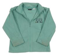 Zelená propínací fleecová mikina s autem Lupilu