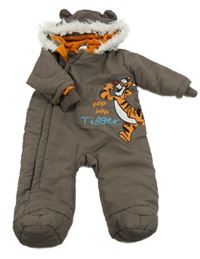Hnědá šusťáková zimní kombinéza s tygrem a kapucí Disney