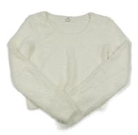 Bílý chlupatý crop svetr H&M
