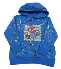 Modrá flekatá mikina s Mariem a kapucí Next