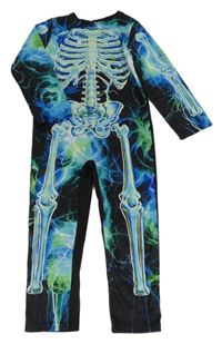 Kostým - černo-modrý vzorovaný overal - kostlivec F&F