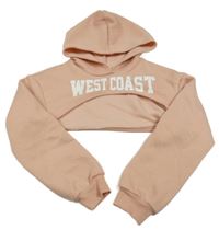 Světlerůžová crop mikina s nápisem a kapucí shein