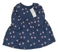 Nové - tmavomodré šaty s růžovými puntíky M&Co.