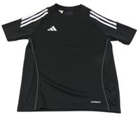 Černé sportovní funkční tričko s pruhy a logem Adidas