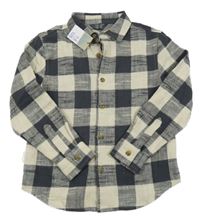 Nové - smetanovo-tmavošedá kostkovaná flanelová košile Primark