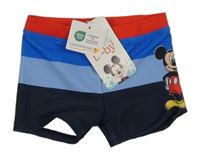 Nové - tmavomodro-modro-červené pruhované nohavičkové plavky s Mickeym Disney