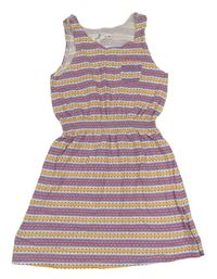 Lila-bílo-žluté vzorované pruhované šaty H&M