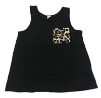 Černý top s kapsou s leopardím vzorem Shein