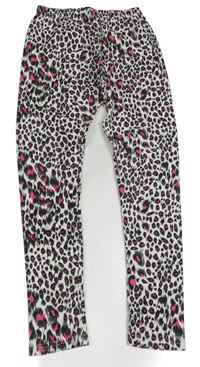 Bílo-šedo-růžové legíny s leopardím vzorem 