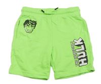 Neonově zelené teplákové kraťasy s nápisy - Hulk Marvel