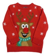 Červený svetr se sobem a bambulí Primark