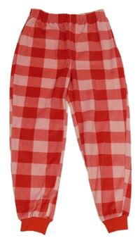 Růžovo-černé kostkované plyšové pyžamové kalhoty Primark