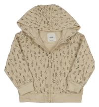 Béžová květovaná propínací mikina s kapucí Sinsay