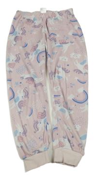 Světlerůžové plyšové pyžamové kalhoty s jednorožci 