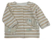 Béžovo-bílá pruhovaná propínací sametová mikina s pejskem 