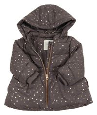 Šedohnědá šusťáková zimní bunda s hvězdami a kapucí Next