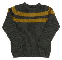 Šedo-hořčicovo-barevný melírovaný svetr s pruhy Nutmeg