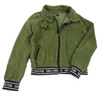 Khaki manšestrová crop bunda s nápisy 