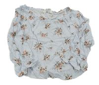 Bílo-modrá pruhovaná květovaná halenka H&M