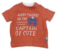 Broskvové tričko s nápisy a krabem Mothercare