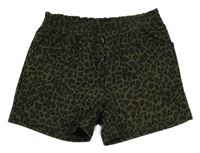 Khaki-černo-hnědé kraťasy s leopardím vzorem 