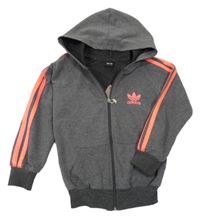 Šedo-neonově růžová propínací mikina s logem a kapucí Adidas
