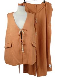 Nové - 2set - Dámská lososová lněná vesta + volné kalhoty Asos 