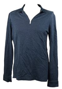 Pánské tmavomodré vzorované úpletové triko s límečkem M&S