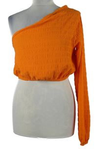 Nové - Dámské oranžové strukturované crop asymetrické triko Boohoo 