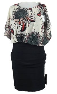 Nové - Dámské smetanovo-černé květované šaty s šifonovým živůtkem Star 