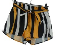 Dámské černo-oranžovo-bílé vzorované sukňové kraťasy s páskem Shein