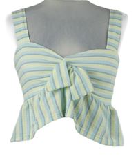 Dámský modro-zelený pruhovaný crop top s mašlí Primark 