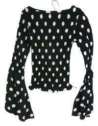 Dámská černá puntíkovaná žabičková crop halenka s rozšířenými rukávy Asos 