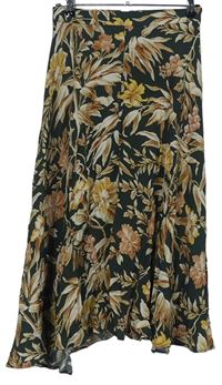 Dámská khaki-béžová květovaná midi sukně H&M