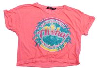 Neonově růžové crop tričko s potiskem New Look