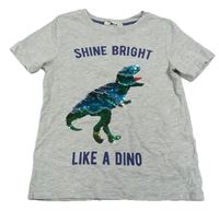 Šedé tričko s dinosaurem z flitrů H&M