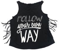 Černý crop top s nápisem a třásněmi page one young
