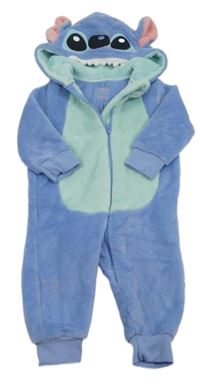 Modrá chlupatá kombinéza s kapucí- Stich Disney