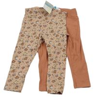 Nové - 2x legíny rezavé+ růžové květinové Primark