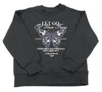 Tmavošedá mikina s motýlkem a nápisem Matalan