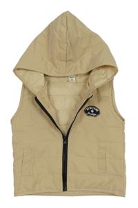 Béžová šusťáková zateplená vesta s nášivkou a kapucí Shein