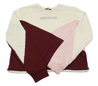 Bílo-růžovo-vínová crop mikina s nápisem C&A