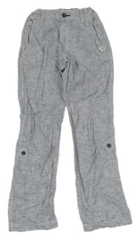 Světlemodro-bílé vzorované lněné rolovací kalhoty H&M