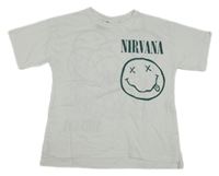 Bílé tričko s nápisem a smajlíkem - Nirvana Zara