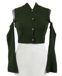 Dámský khaki propínací crop svetr s volnými rameny Boohoo