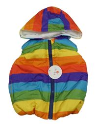 Nové - Barevná pruhovaná zateplená vesta s kapucí