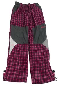 Neonově růžovo-černo-tmavošedé outdoorové zateplené kalhoty
