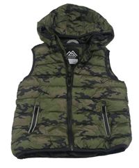Khaki army šusťáková prošívaná zateplená vesta s kapucí Matalan